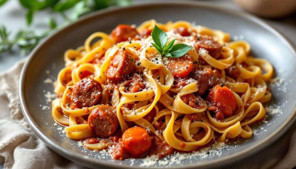 Tagliatelle al ragù di salsiccia, il primo ricco e avvolgente che profuma di casa