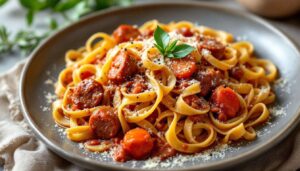 Tagliatelle al ragù di salsiccia, il primo ricco e avvolgente che profuma di casa