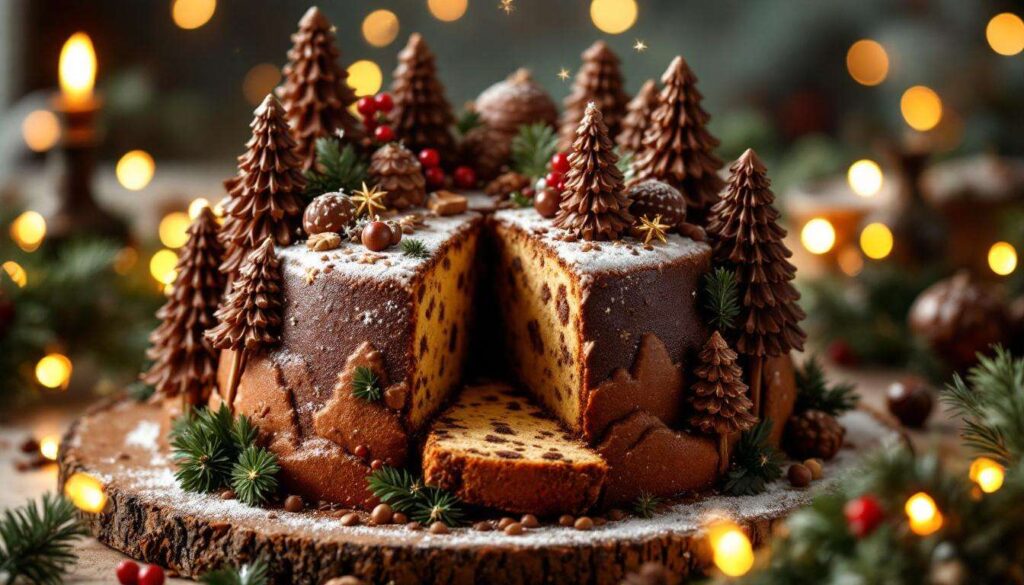 Scopri il magico panettone decorato come una foresta di cioccolato per un Natale da sogno